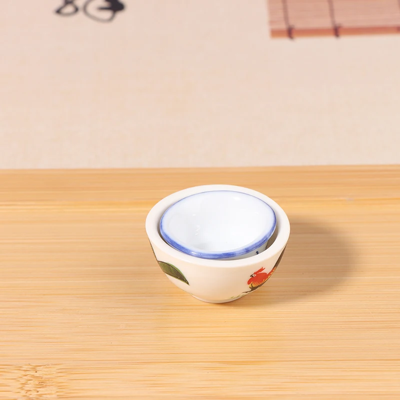 Miniature Kitchen hand-painted ceramic rooster blue and White Bowl simulation creative food and play decorations