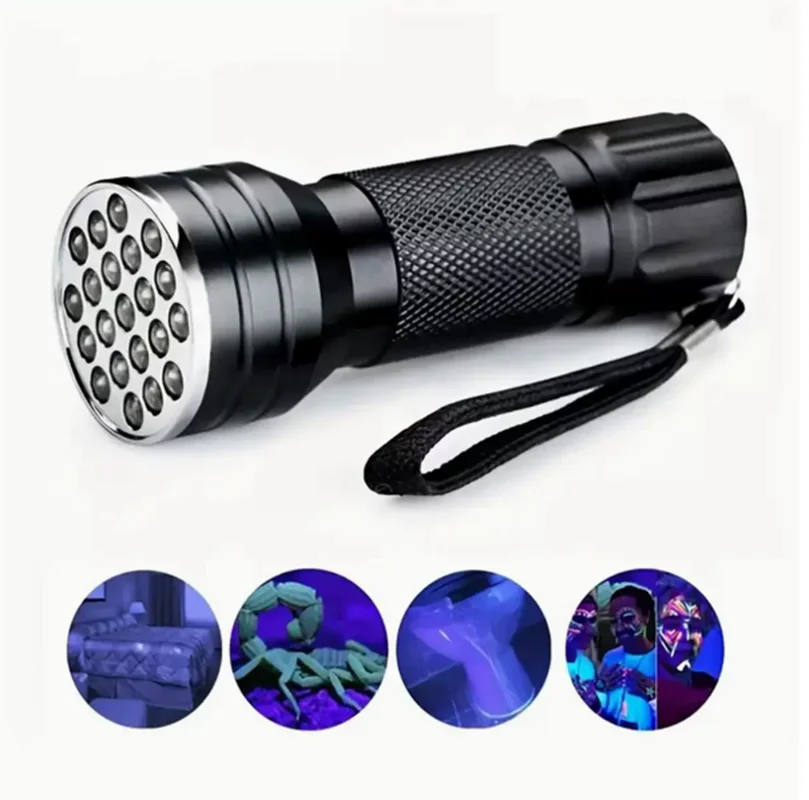 Portable 21 LED UV Blacklight Flashlight, 395nm Mini Ultraviolet Torch for Pet Urine Stain Detection