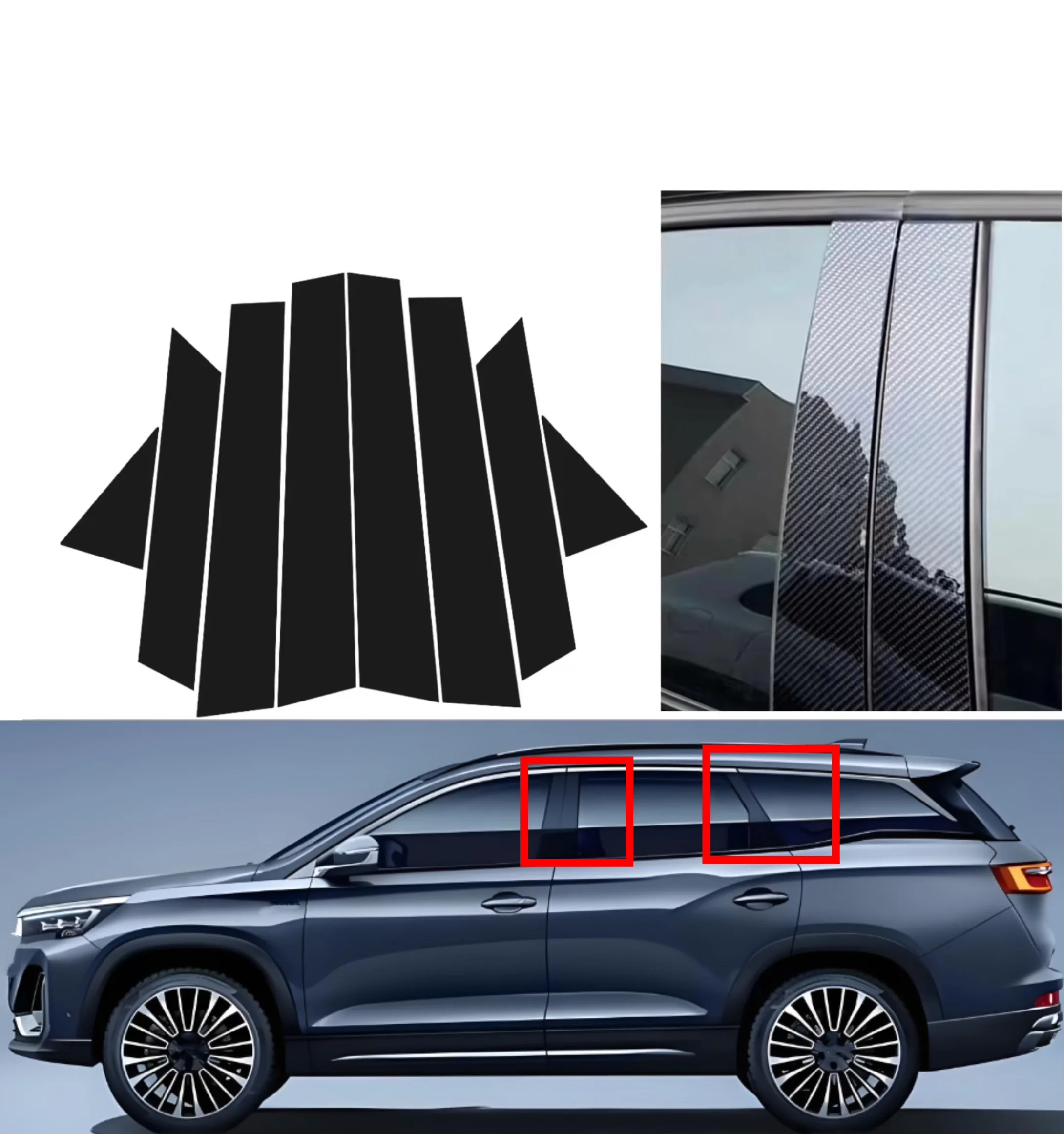 

8PCS Glossy Black Glossy Black Silver Pillar Post Fit For Jetour X90 Plus 2019-2024 Window Door Cover Trim Decoration Stickers