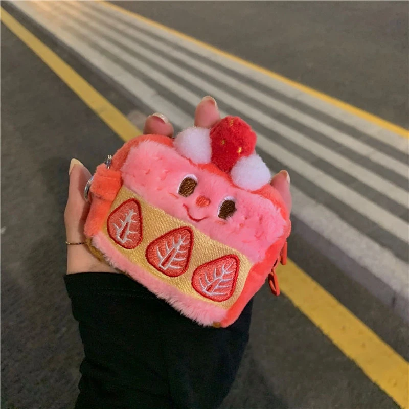 Strawberry  Pattern Coin Purses Cute Key Earphone Storage Bag Fashion Kawaii Mini Wallet Fluffy Sweet Organize Pouch Zipper