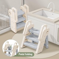 Foldable 3 Step Stool with Handles Anti-slip 4 in 1 Adjustable 3-Step Bathroom Sink Stool for Kids Toddler Toilet Potty Training