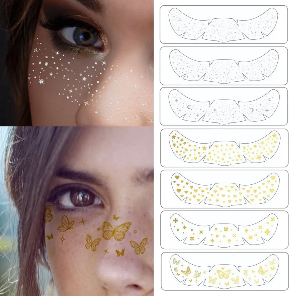 1pc Facial Gold Silver Glitter Fake Freckles Stickers Temporary Tattoos for Women Face Makeup Fake Tattoo for Music Party