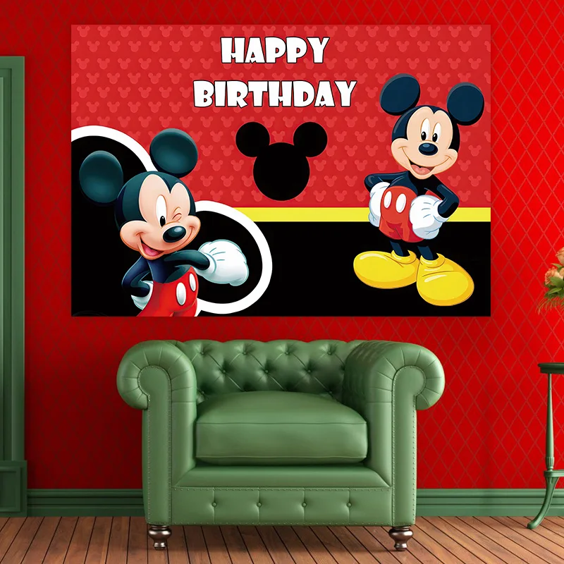 Cartoon Mickey Mouse Party Vinyl Background Minnie Mouse Backdrops Wall Cloth Baby Shower Kids Birthday Party Decoration Gifts