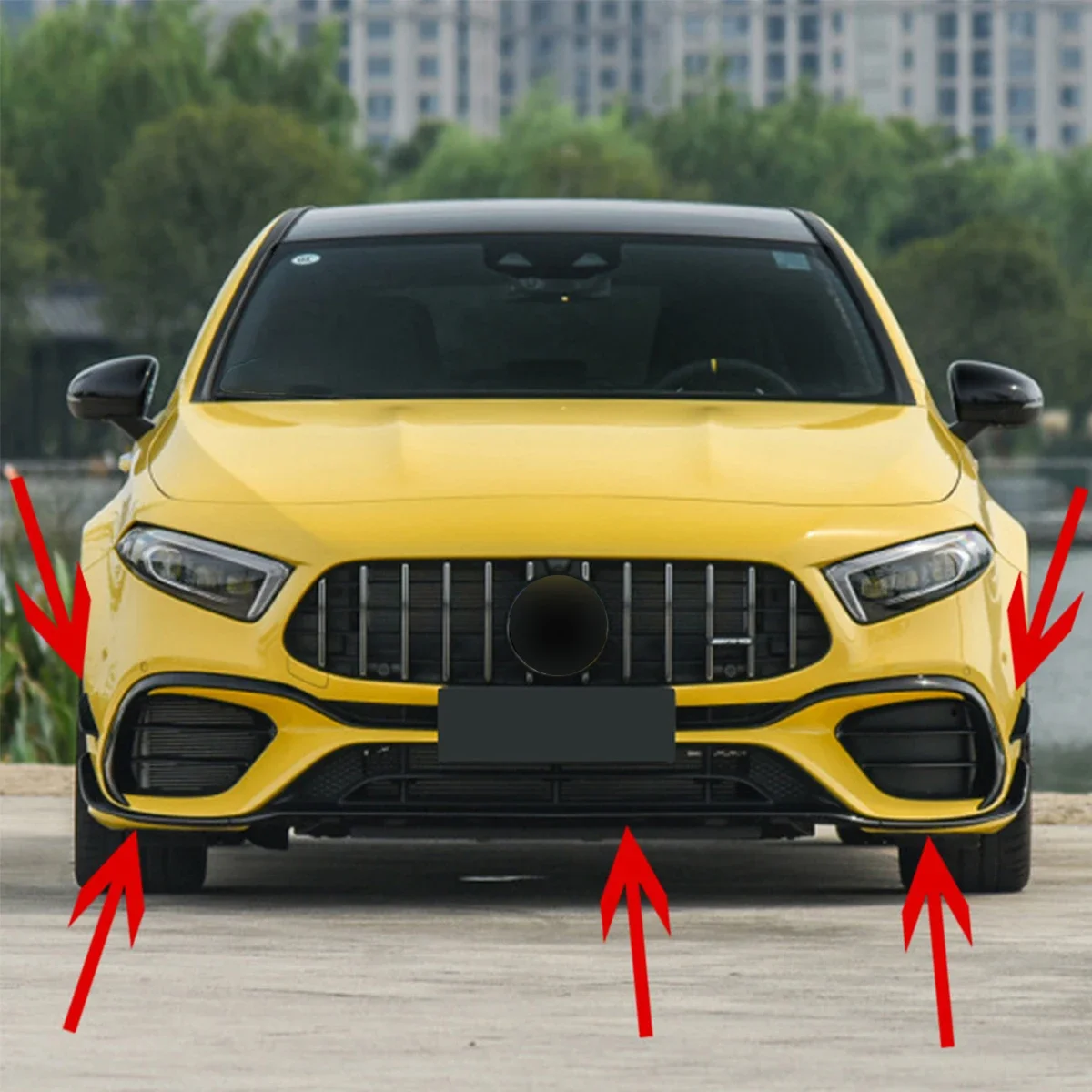 For Mercedes-Benz A-Class W177 A45 AMG 2019-2021 Front Bumper Lip Spoiler Front Bumper Protector Lower Blade Splitter