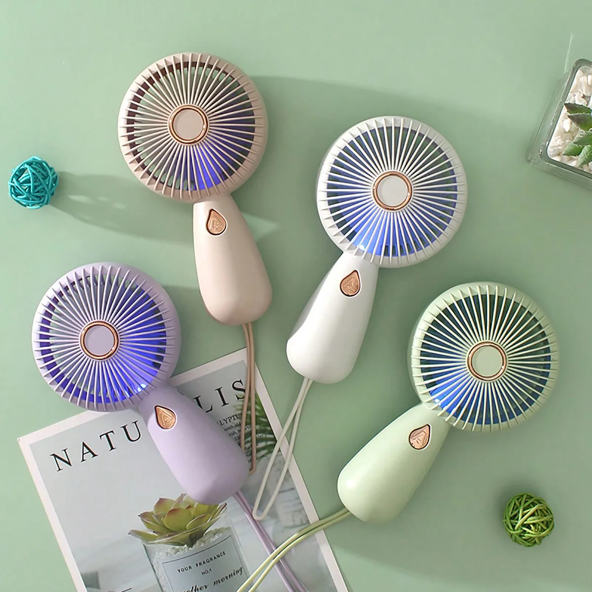 

Mini Handheld Fan, Travel Personal Fan, 3-Speed Strong Wind Rechargeable Small Electric Fan With Lighting Mode, Summer Port