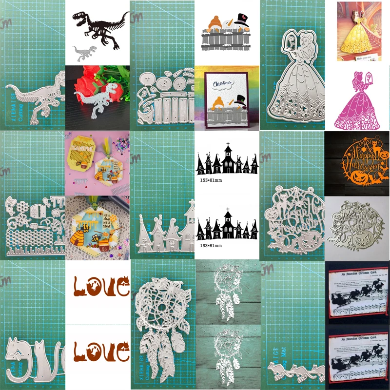 Halloween Prinzessin Katze Brief Weihnachten Dinosaurier Metall Stanzformen Schablone Sammelalbum Album Prägung Dekor Handwerk Messer Form