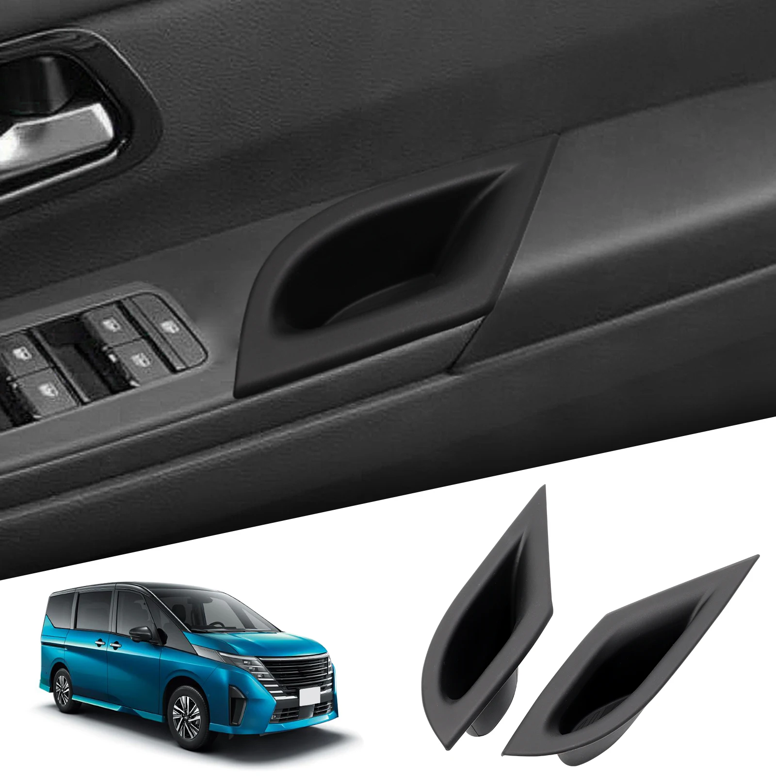 

LUCKEASY for Nissan Serena C28 2023-2025 Silicone Front Door Holder Tray Door Handle Storage Box Organizer Accessories Black
