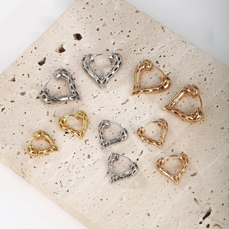 MxGxFam Hollow Heart No Stone Hoop Earrings for Women Gold Plated 18 k Fashion Jewelry