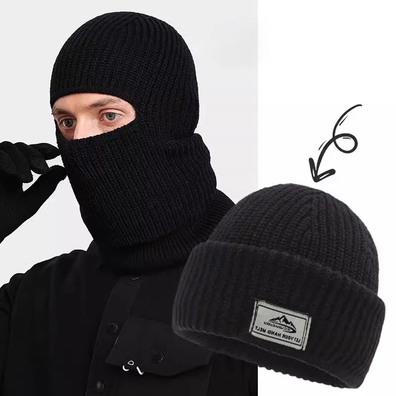 Winter Men's Hats Knitted Wool Hat Windproof and Cold Resistant Head Cover Mask Warm and Cold Caps Outdoor Balaclava Warm Hat