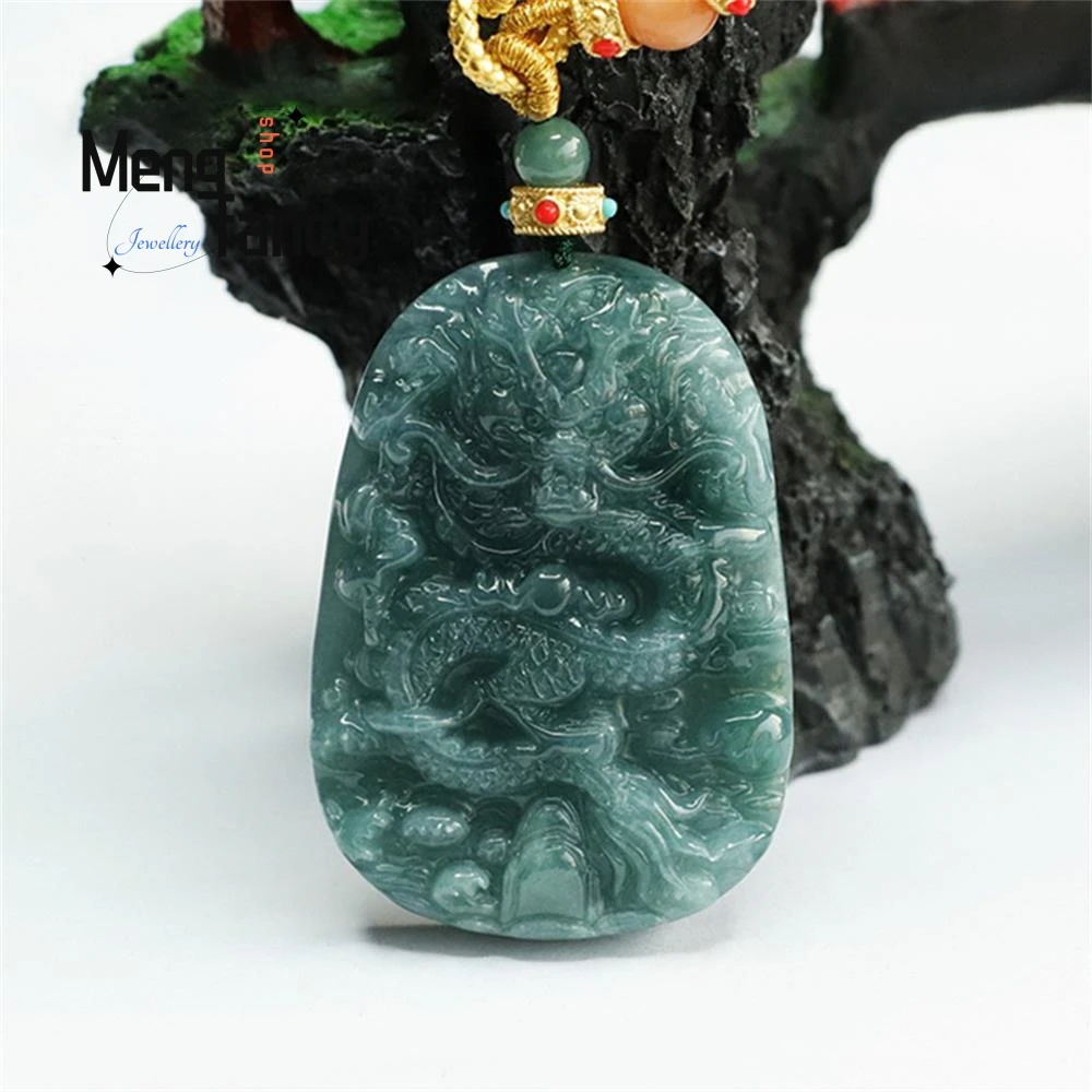 Natural Blue Water Jadeite Zodiac Dragon Jade Pendant Exquisite Elegant Simple High-grade Handicraft Luxury Quality Fine Jewelry