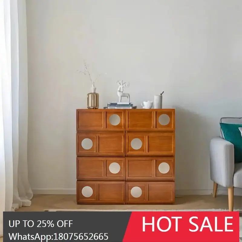 MJY Solid Wood Living Room Wall-Mounted Vintage Sofa Side Retro Combination Storage Cabinet