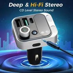 Bluetooth 5.2 FM Transmitter For Car Stronger Dual Mics Deep Bass Sound 48W PD QC3.0 Car Charger Bluetooth Adapter