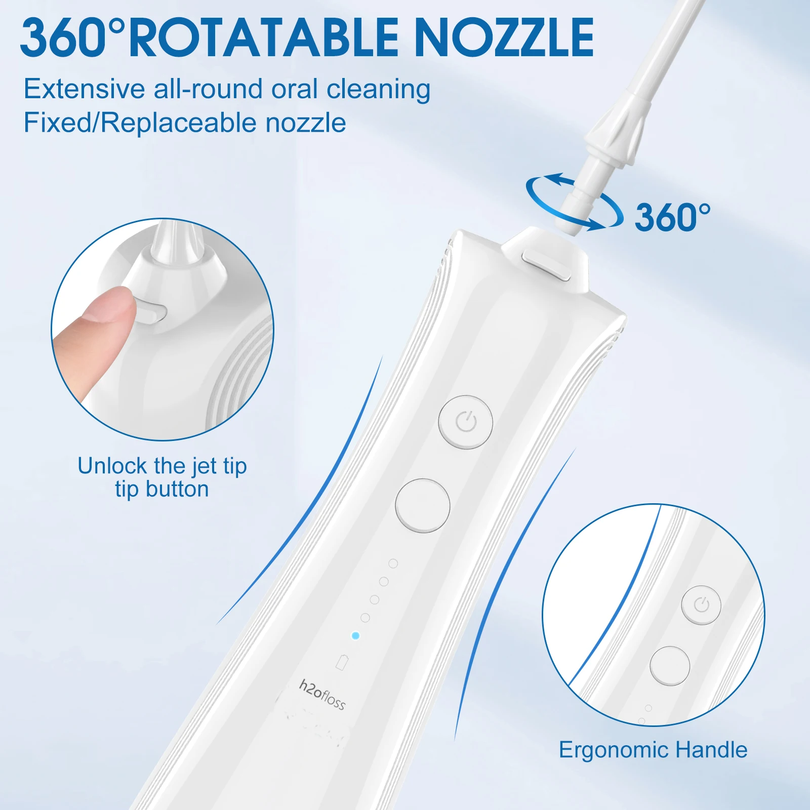 h2ofloss Oral Irrigator Dental Portable Water Flosser Electric Water Pick Jet Teeth Cleaner 5 Modes 6 Nozzles Waterproof