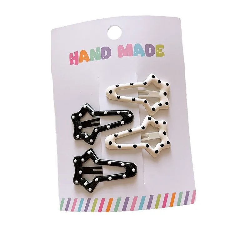 Rhinestone Vintage Polka Dot Star Hair Clips Set Japanese Sweet Girlish Heart Geometric Flyaway BB Clips Kids Versatile Hairpins - 5