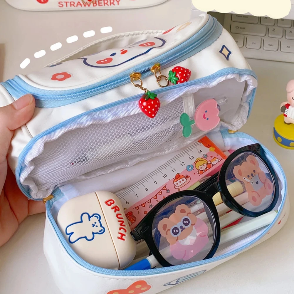 Kawai Cartoon Makeup Bag Cute Baer Rabbit Cosmetic Handbag portamatite portatile per studenti astuccio per trucco da donna