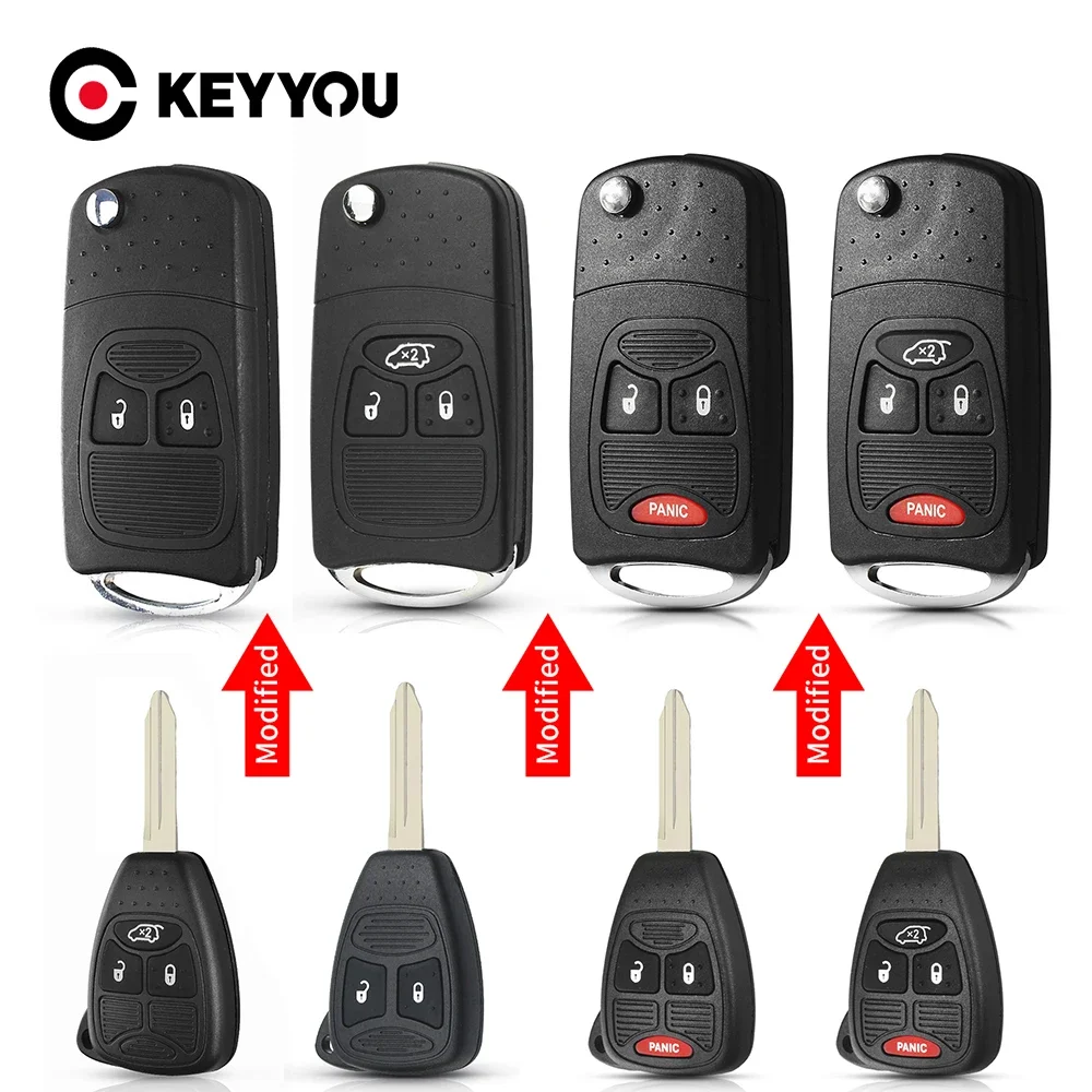 KEYYOU 1PCS Zmodyfikowana wersja dla Chrysler Jeep Compass Wrangler Patriot Fob Flip 2 Button Folding Car Key Case