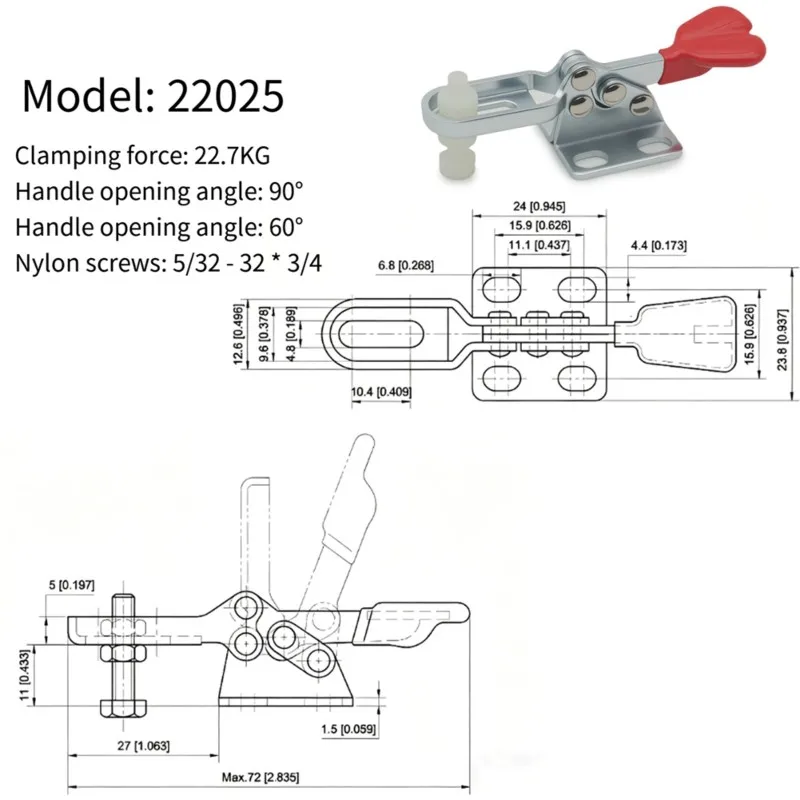 Industrial Horizontal Hold-Down Toggle Clamp 22.7Kg Clamping Force WDC22025-AB09