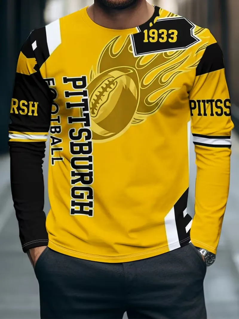 Fashion Men's Dallas Football Theme Pattern T-shirts Autumn Outdoor sports and fitness Long Sleeve Riding Training Men Clothing