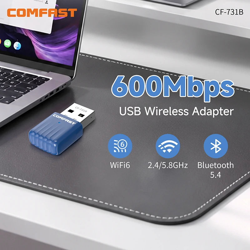COMFAST CF-731B AX600 WiFi 6 Bluetooth 5.4 USB Dongle 572Mbps Dual Band 2.4GHz 5.8GHz Wireless WiFi Adapter 2in1 Network Card AP