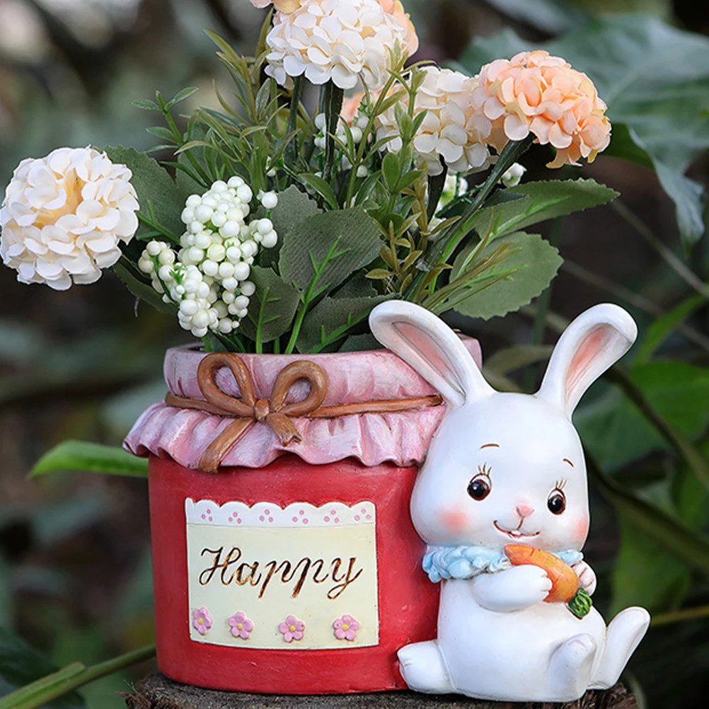 

Resin Rabbit Shaped Plant Pots Black Flowerpot for Indoor Succulents Herbs Mini Plants Cartoon Decor Home Balcony Office Resin