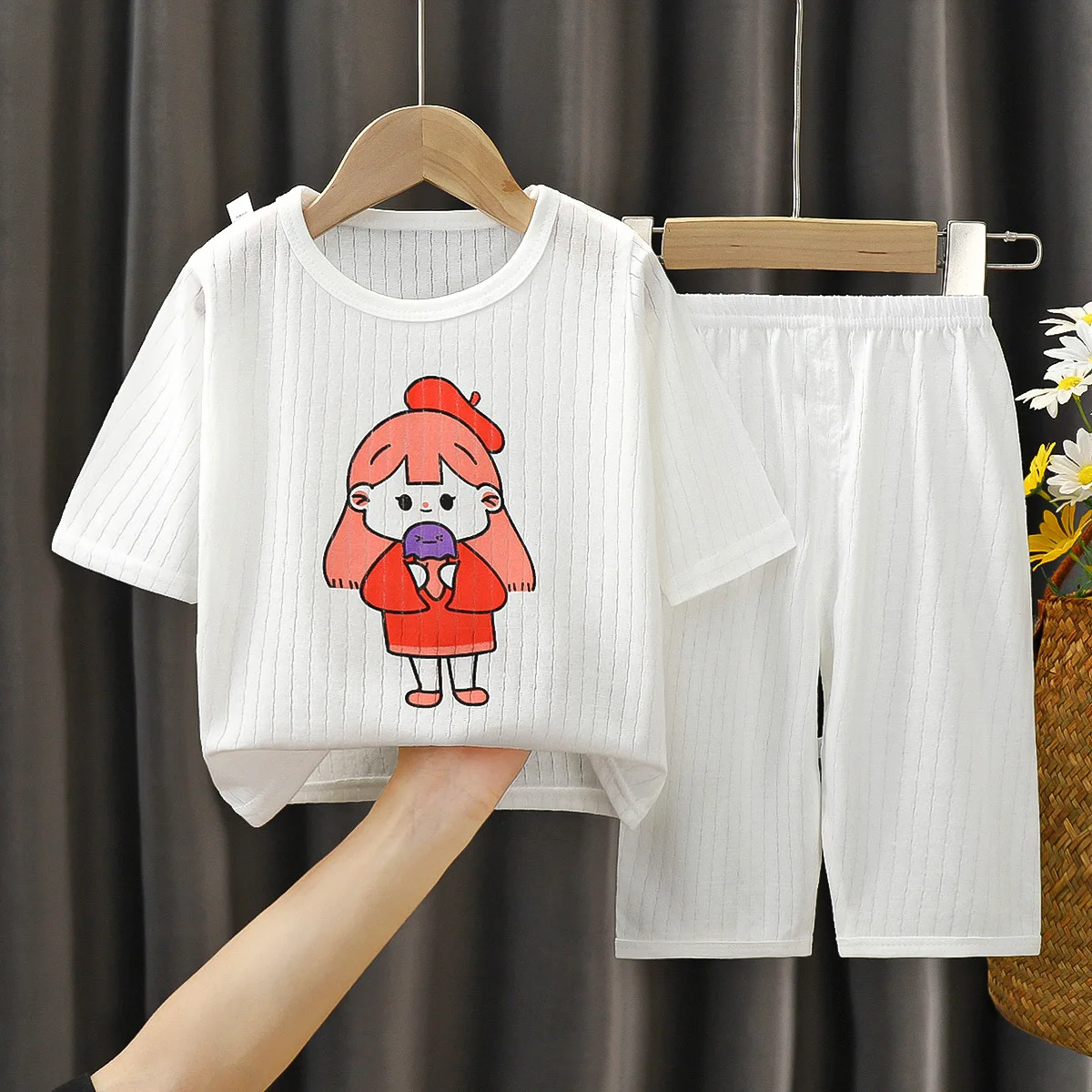 2Piece Set Summer Children Clothes Girls Boys Cartoon Cute Casual Short Sleeve Cotton Baby Tops+Loose Pants Kids Clothing BC714