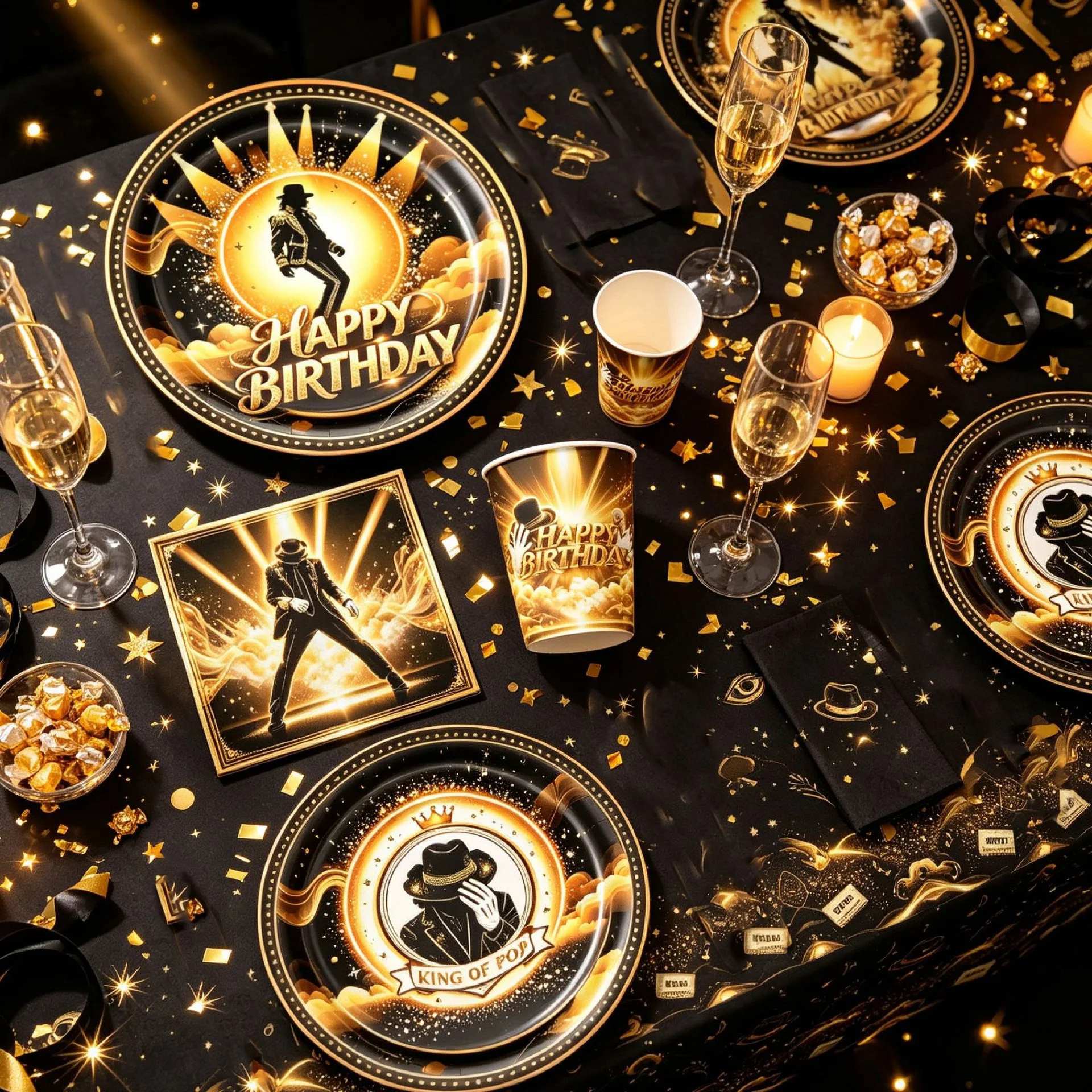 Michael Jackson Fan Geburtstagsparty Dekoration Retro 80er 90er Musik Banner Tischgeschirr Becher Teller Servietten Tischdecke Zubehör Geschenk – Detail 2