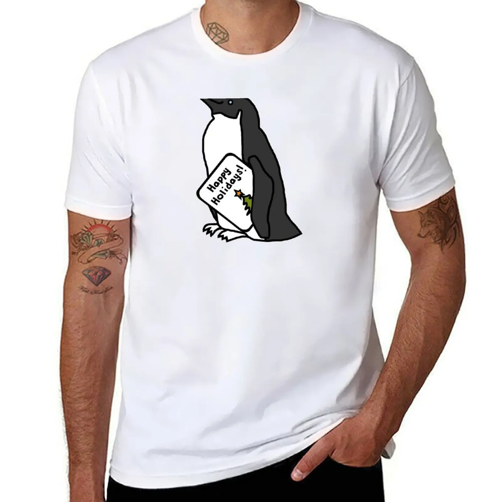 Cute Penguin says Happy Holidays at Christmas T-Shirt t shirt for man 100 percent cotton g man t shirts for men T-Shirt