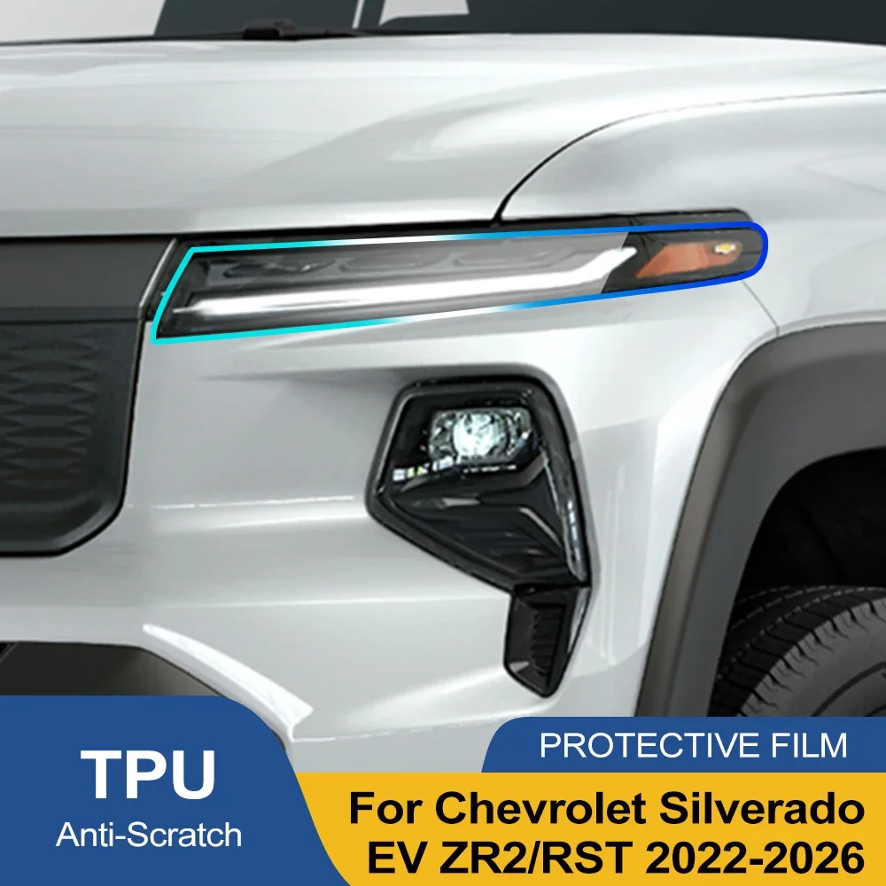 TPU Headlight Protective Film For Chevrolet Silverado EV ZR2/RST Smoke Black Gloss Pre-Cut PPF Anti-Scratch Vinyl Wrap Cover Kit