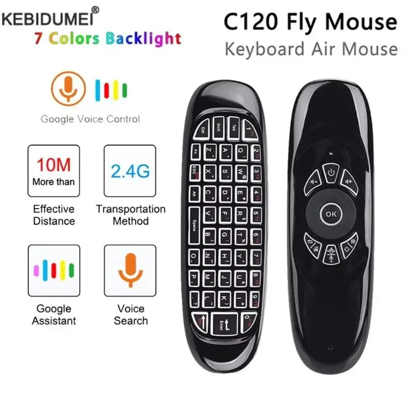 C120 RGB Backlight Fly Air Mouse Gyro Sensor Wireless 2.4G RF Keyboard Remote Control For Android Smart TV Box