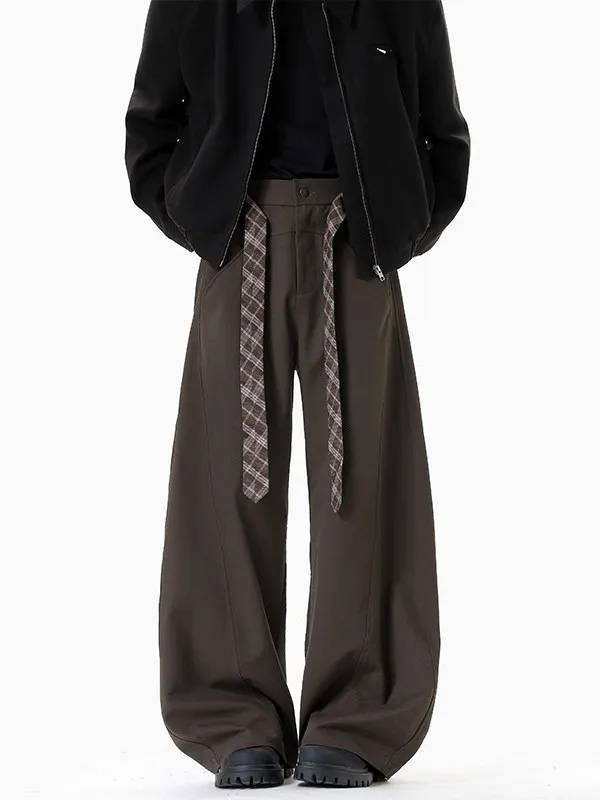 

Мужские винтажные брюки TANGZ Studio в клетку с флисовой подкладкой, широкие, повседневные, с поясом, модные городские, из полиэстера, прямого кроя