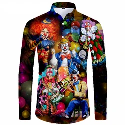 Hawaiian New Style 3D Printed Circus Clown Shirt Men Funny Long Sleeve Spring Autumn Tops Casual Social Clothes Male Clothing