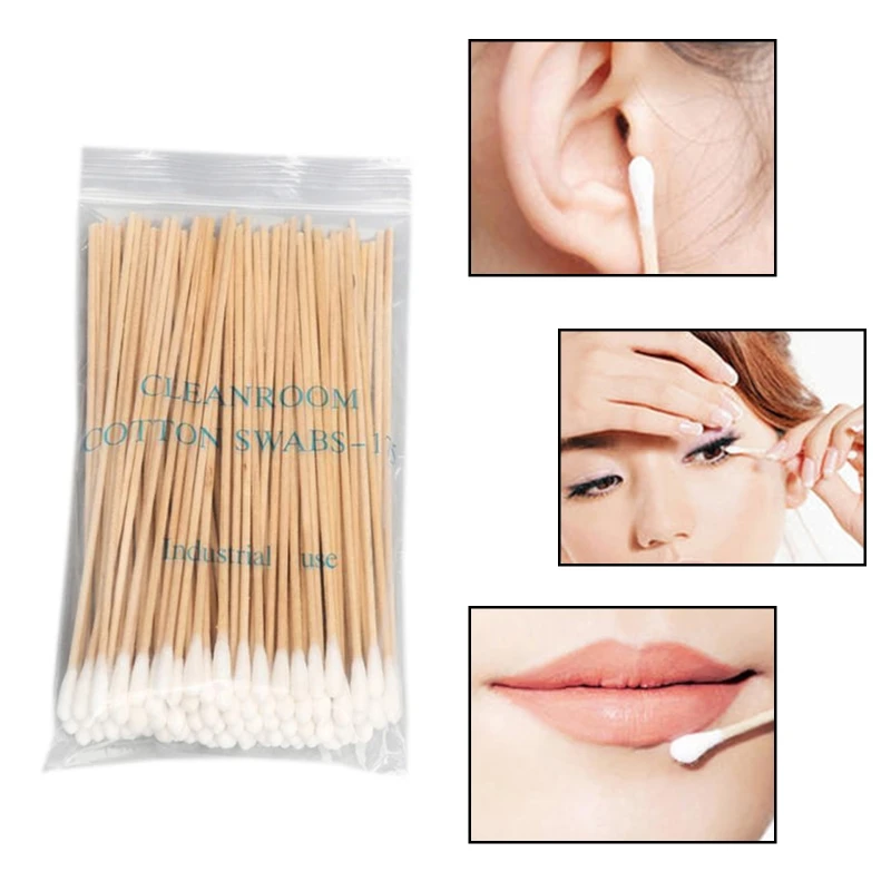 Y1UF 100/200Pcs 6 Inch Long Wooden Handle Cotton Swabs Single-Head Cleaning Sterile Sticks Applicator for Wound Clean Oil Makeup