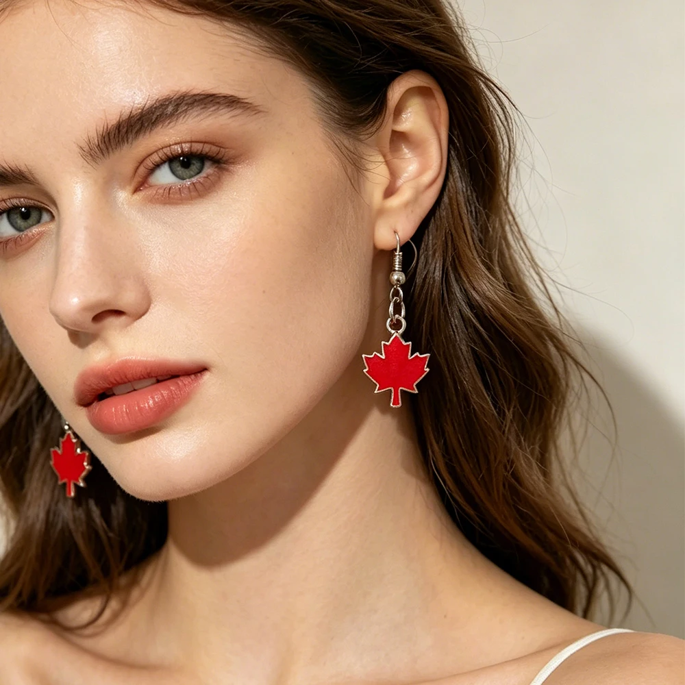 Red Maple Leaf Oil-Drip Ear Hooks for Women, Autumn and Winter Atmosphere Niche Design Earrings, Simple and Versatile Everyday Earrings