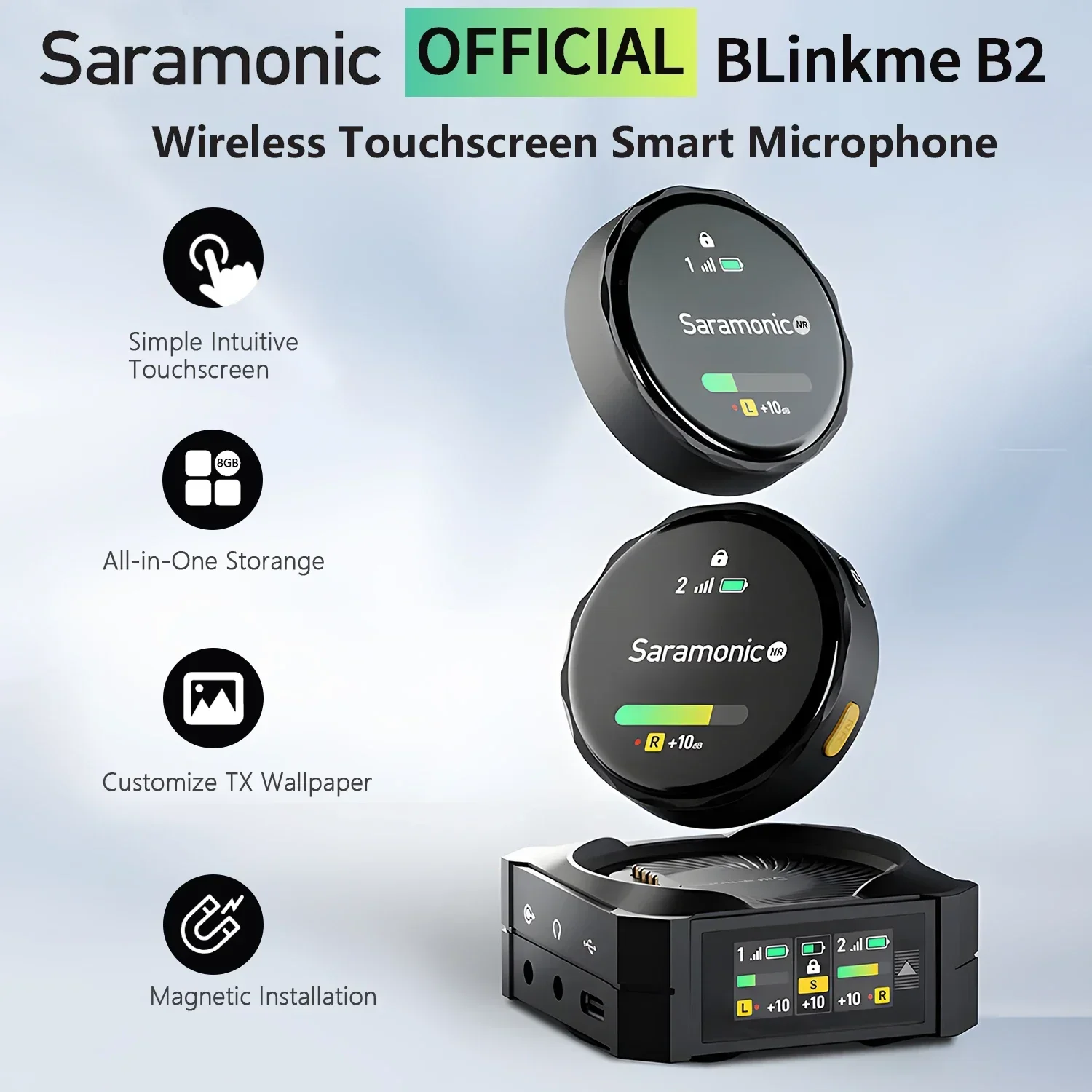 Saramonic BlinkMe B2 Wireless Lavalier Lapel Microphone for iPhone Android Type-C DSLR Cameras PC Laptop Youtube Live Streaming