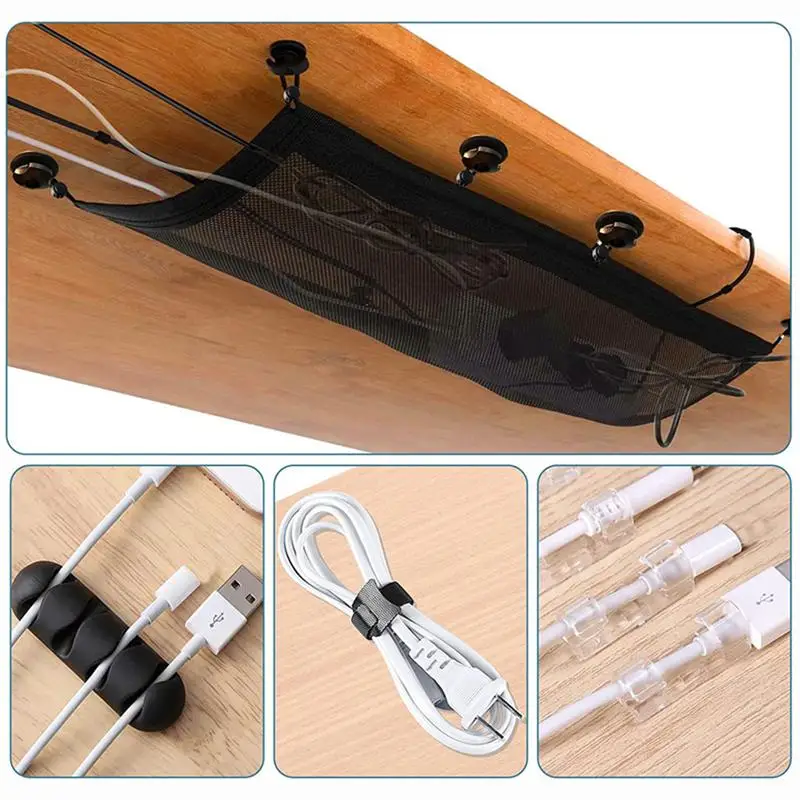 Under Desk Cable Management Net Mesh Line Finishing Home Office Desk Wire Organizers Durable Wire Hiders Cable Management Tray