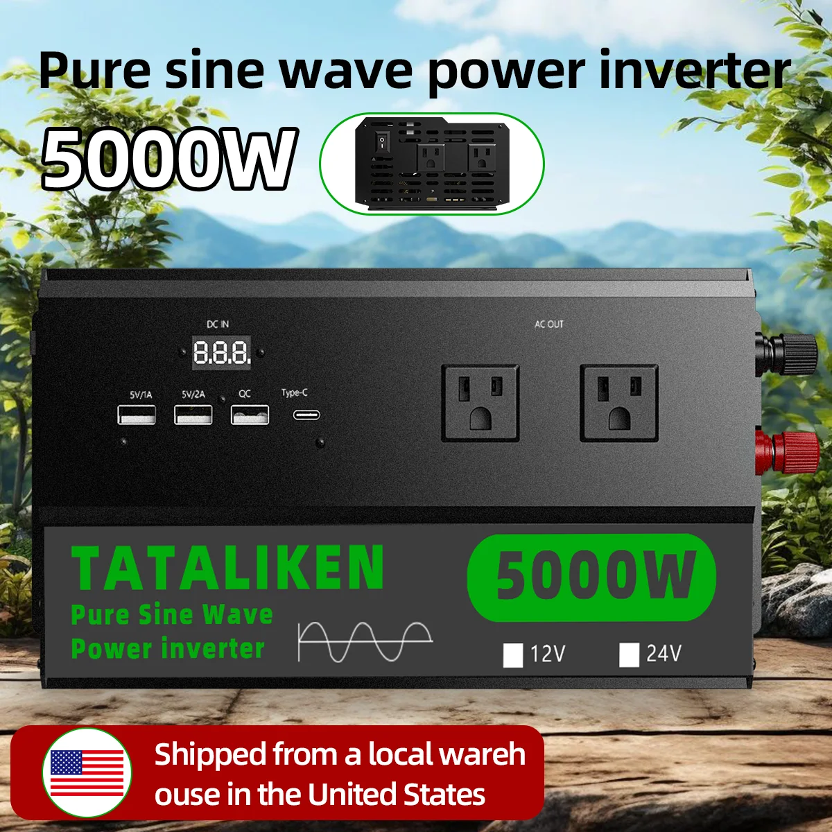 5000W/6000W Inverter-ready Power Strip with Voltage Monitor - Multi Plug Pure Sine Wave Output for Solar Generator, Outdoor Work
