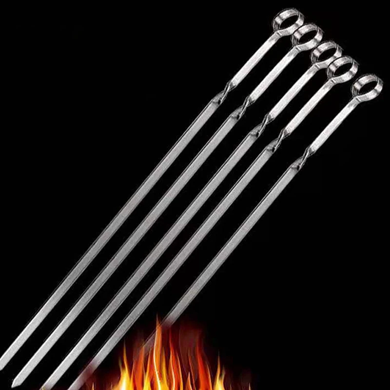 HOT SALE 12PCS 43Cm Stainless Steel Twisted Barbecue Skewer Outdoor BBQ Beef Lamb And Chicken Skewers BBQ Barbecue Pin With Bag