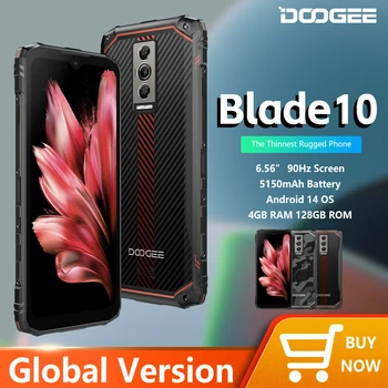 DOOGEE Blade10 견고한 휴대폰, 6.56 인치, 90Hz IPS 디스플레이, 4GB + 128GB 옥타코어, 5150mAh, 안드로이드 14, 얼굴 잠금 해제, 초박형 