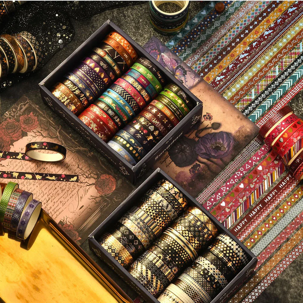 36rolls Slim Golden Foiled Washi Tapes Set Skinny Masking Tapes For Scrapbooking Journaling Planner Notebook DIY Decorative Gift