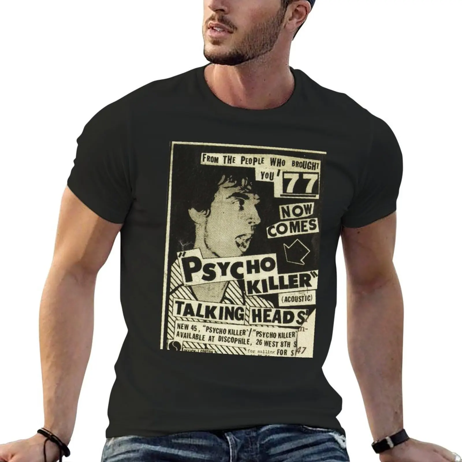 Psycho Killer - Talking Heads post-punk concert poster 1977 Poster T-Shirt plus size clothes blacks t shirts for men cotton