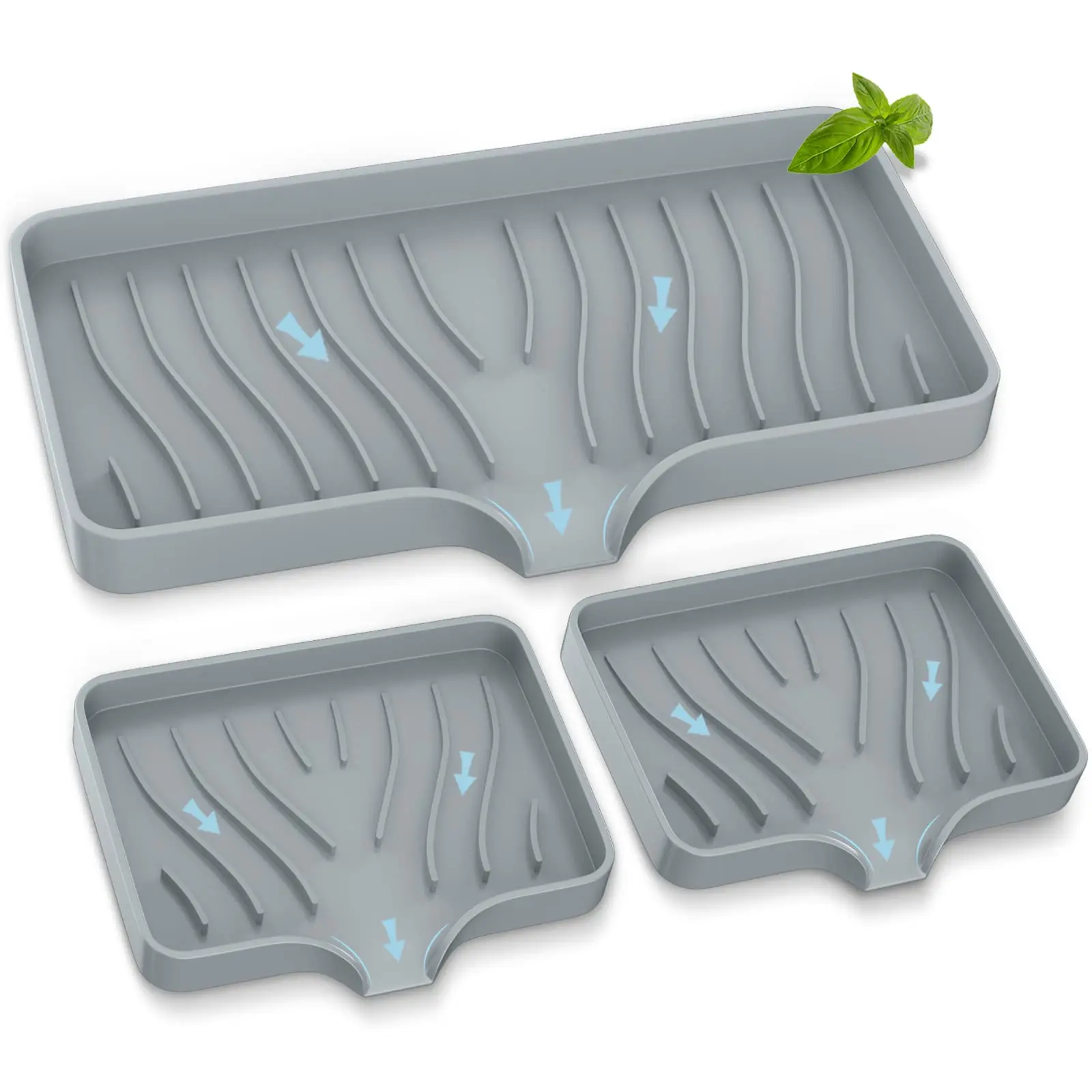 

3pcs silicone soap dish set, non-slip countertop, self-drying, multi-functional splash-proof silicone sink drip tray,kitchen soa