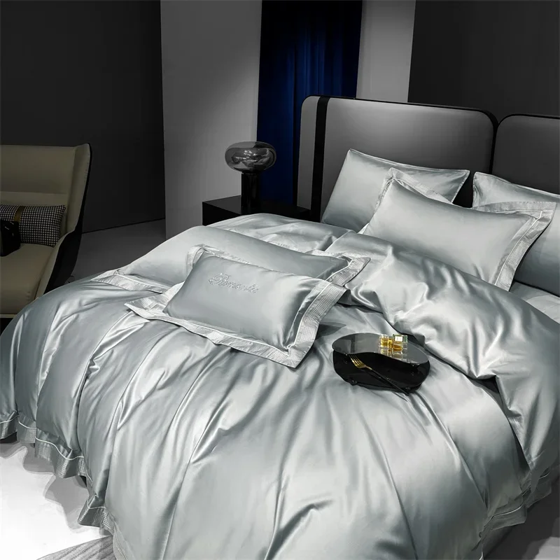 2000TC Egyptian Cotton Bedding Set Luxury Jacquard Duvet Cover Set with Sheet Silver gray Comforter Covers Pillowcases Bed Linen