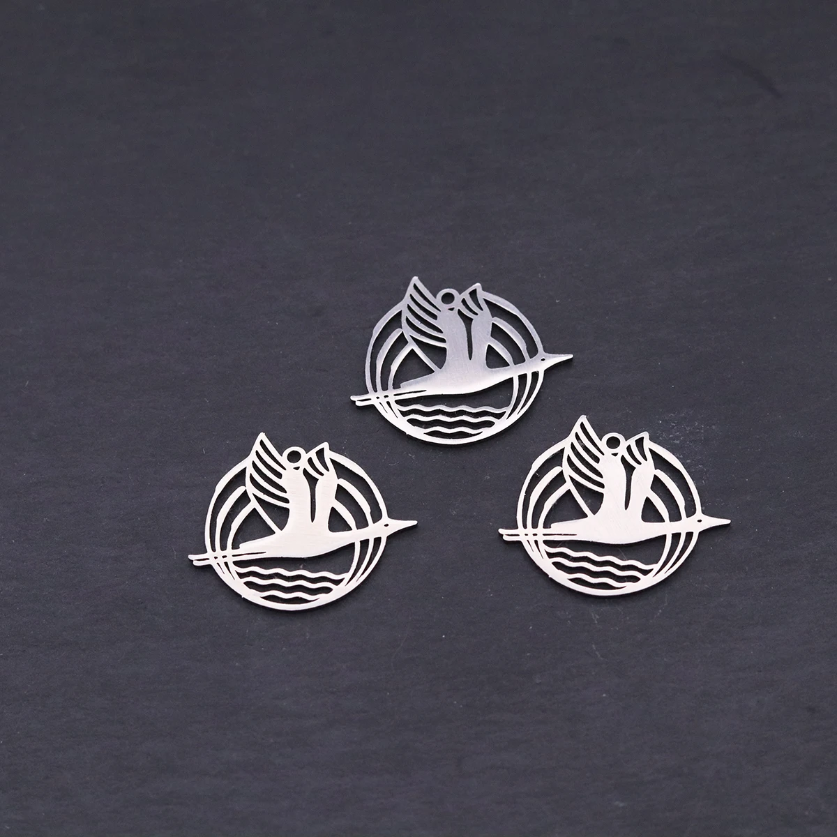 3pcs Stainless Steel Round Crane Wave Charms Bird Pendants For DIY Earring Necklace Jewelry Making Handmade Craft Supplies