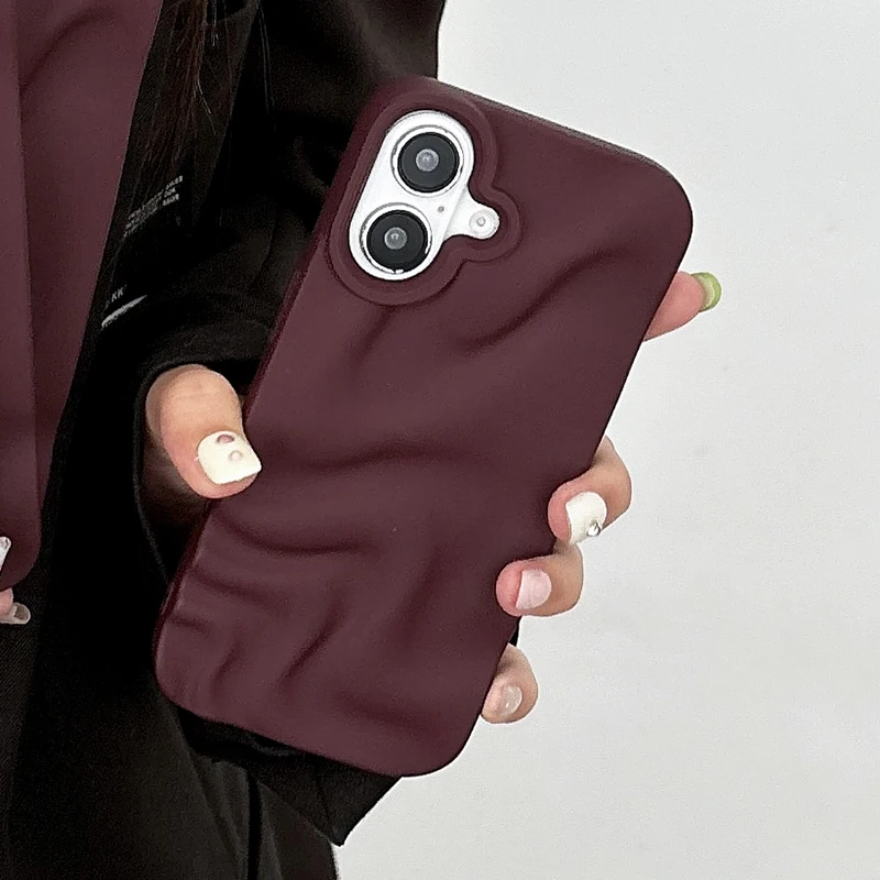 Stilvolle weinrote unregelmäßige Wasserwellen 3D-Handyhülle für iPhone 17, Air 16, 15, 14, 13, 12, 11, Pro Max, weiche Silikon-Rückseite