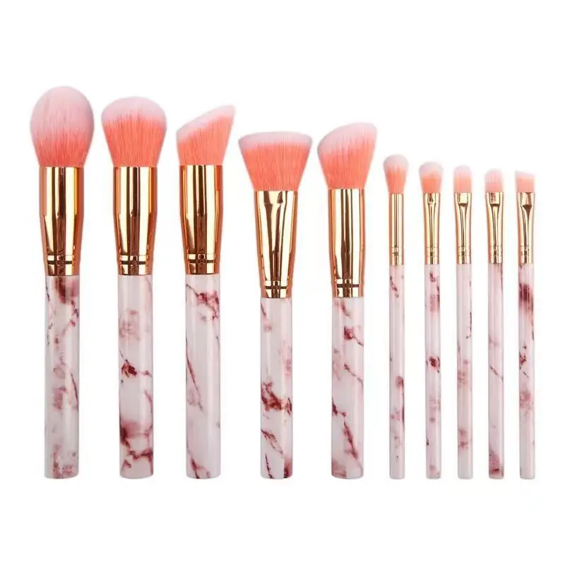 50Sets 10Pcs/Set  Marble Makeup Brushes Premium Synthetic Kabuki Foundation Blending Face Powder Blush Concealers Eye Shadows