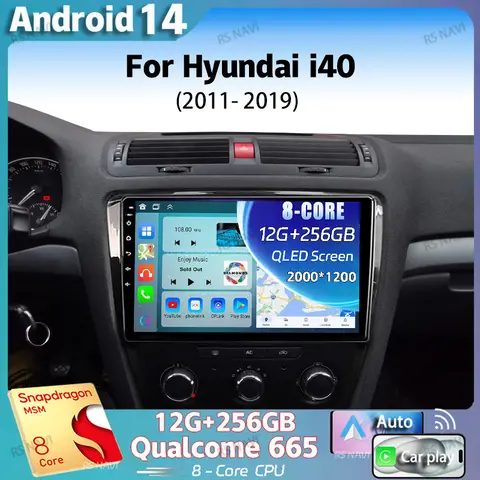 현대 i40 2011 - 2019 2K QLED 안드로이드 자동차 라디오 멀티미디어 비디오 플레이어, GPS 스테레오 카플레이, 4G 헤드 유닛, 안드로이드 14