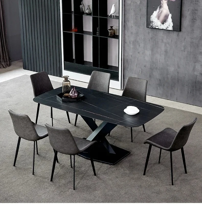 ZH  Italian minimalist rock slab dining table rectangular creative simple modern light luxury dining table and chair combinat