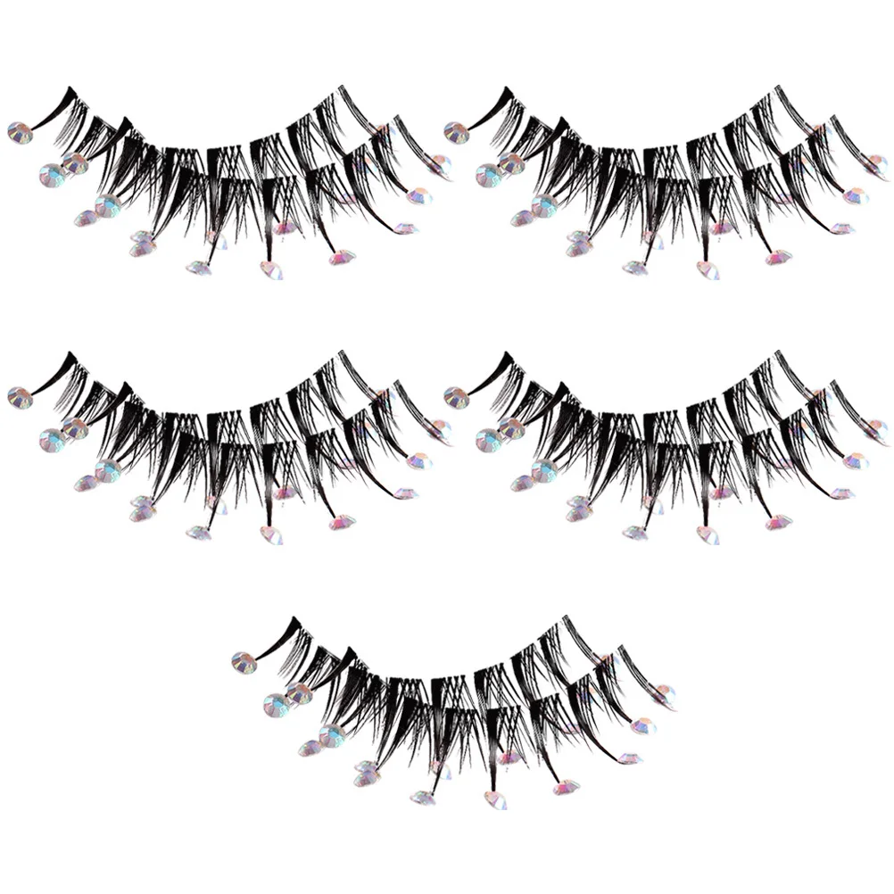 5 Par Diamentowych Sztucznych Rzęs Długie, Puszyste Sztuczne Rzęsy z Cyrkoniami Dekoracyjne Naturalny Wygląd dla Kobiet na Imprezę Cosplay Bal