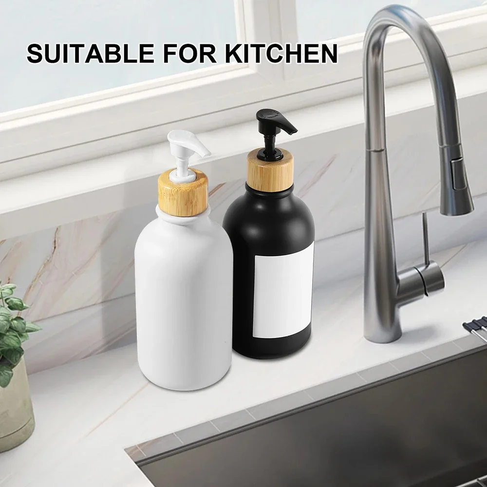 Soap Dispenser Set Matte Black White Glass Bathroom Soap Dispenser With Label Dispenser Bottle for Hand and Dish Soap(300-500ml）