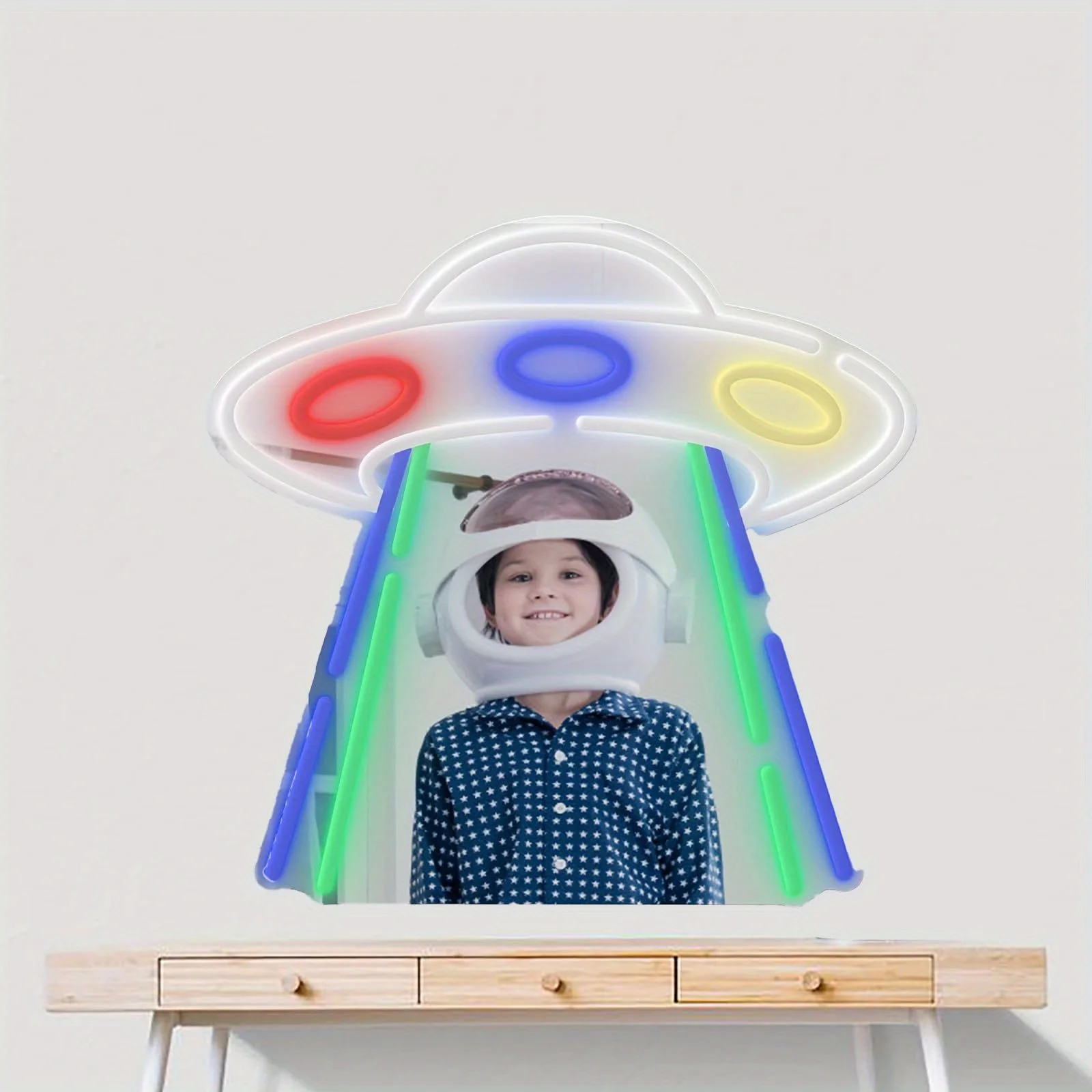 مرآة UFO LED نيون، تعمل بمنفذ USB مع مفتاح خافت، مناسبة لغرف الخيال العلمي وغرف الألعاب وديكورات الحفلات #5